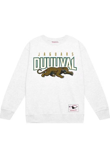 Jacksonville Jaguars Mens White Classic Logo Long Sleeve Crew Sweatshirt Mitchell and Ness
