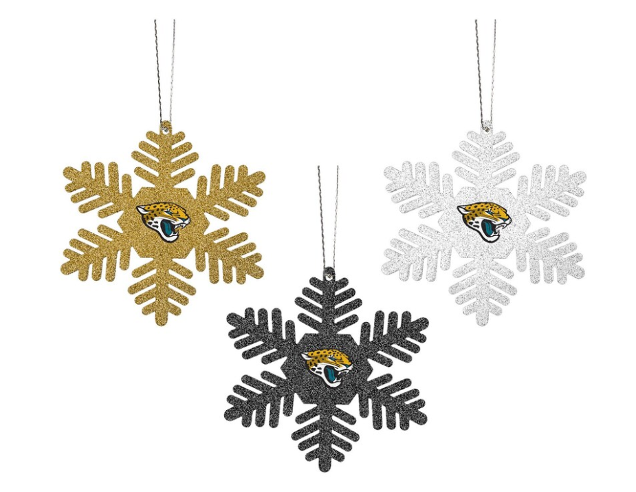 JACKSONVILLE JAGUARS GLITTER METAL SNOWFLAKE 3PK