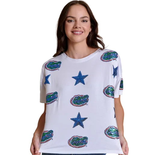 University of Florida Gators Stewart Simmons Women All Over Sequin Boxy Tee - officially licensed fan gear