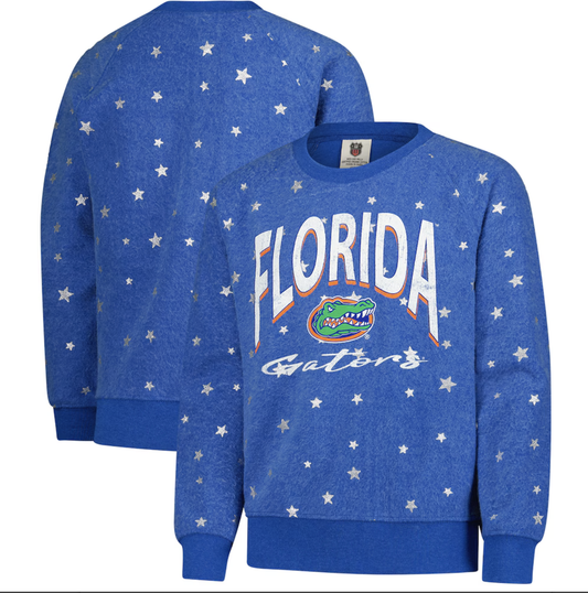 Florida Gators Wes & Willy Girls Youth Shimmer Star Reverse Fleece Sweatshirt - Royal