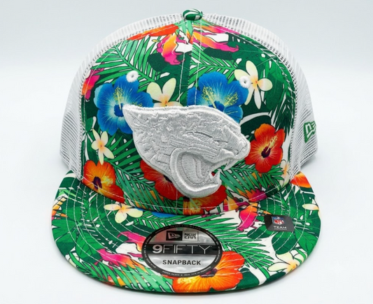 NFL Jacksonville Jaguars Floral White Logo Snapback Trucker Hat