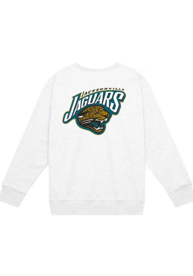 Jacksonville Jaguars Mens White Classic Logo Long Sleeve Crew Sweatshirt Mitchell and Ness