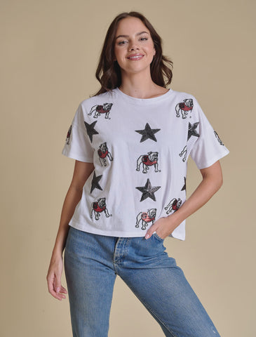 NCAA Georgia Bulldogs The All Over Sequin Boxy Tee