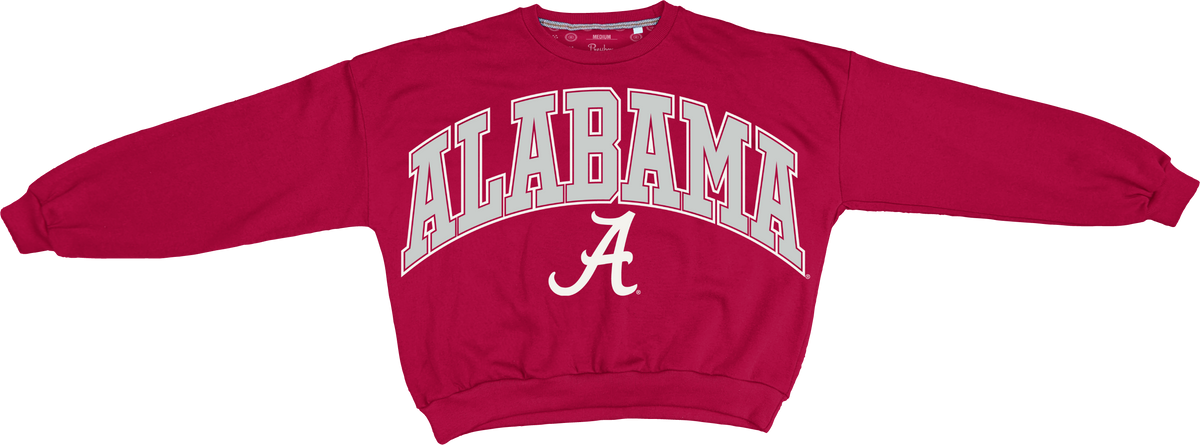 NCAA Alabama Crimson Tide Pressbox Deep Basic Arch Logo Sweeper Crimson Oversized Fleece Crew