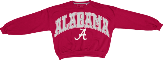 NCAA Alabama Crimson Tide Pressbox Deep Basic Arch Logo Sweeper Crimson Oversized Fleece Crew