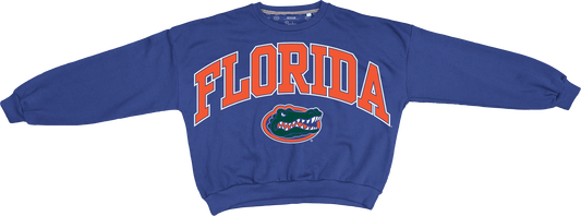 NCAA Florida Gators Pressbox Deep Basic Arch Logo Sweeper Royal Oversized Fleece Crew