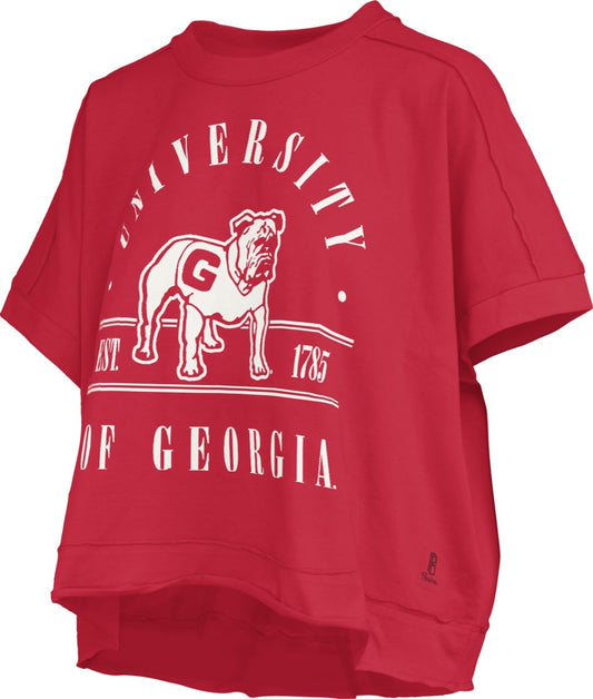 NCAA Georgia Bulldogs Pressbox Sloane Debo Red Cap Sleeve Crew Top