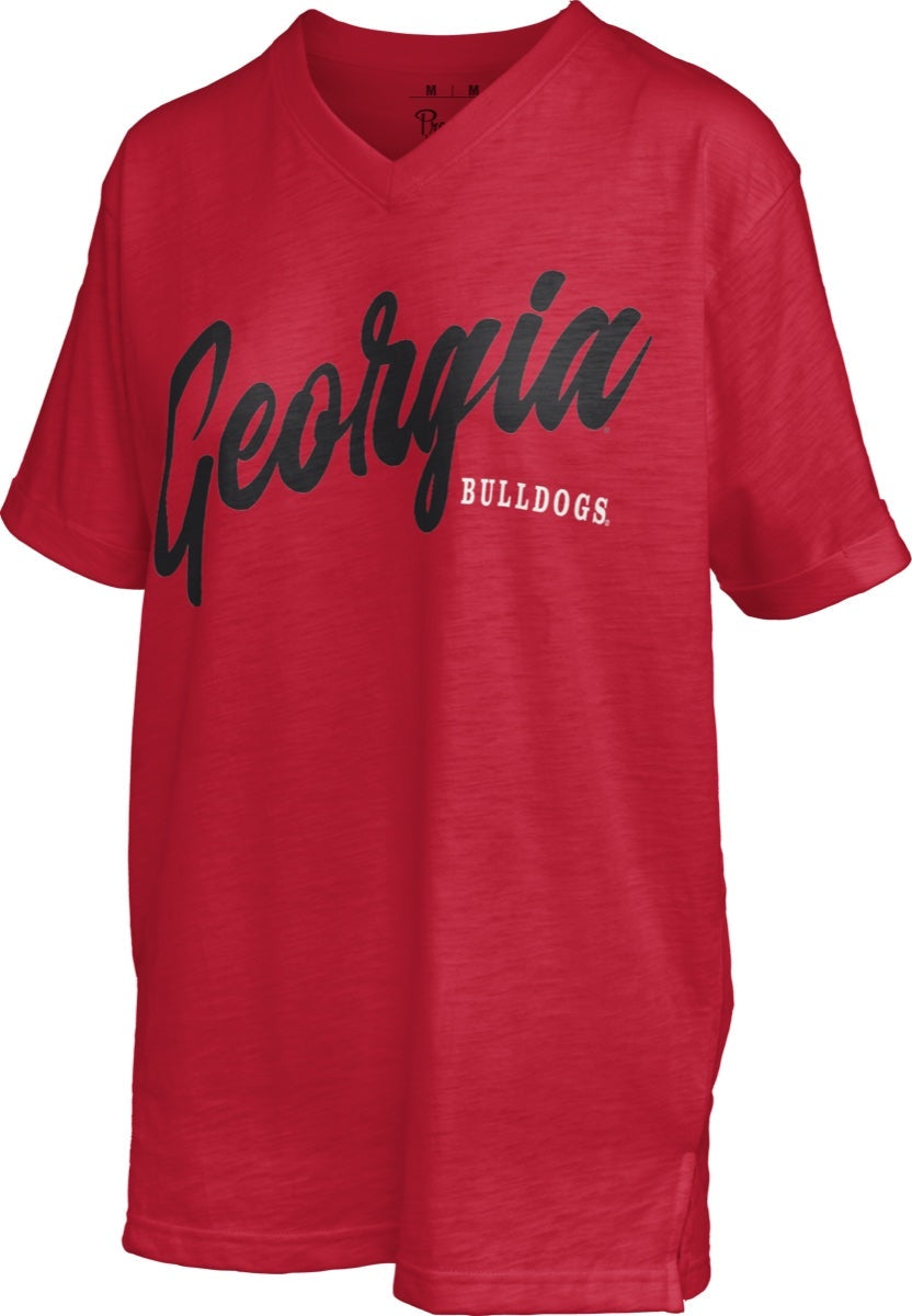 NCAA Georgia Bulldogs Pressbox Hometeam Red V-Neck Slub Top