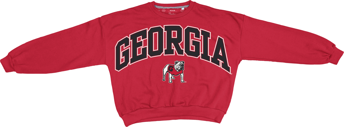 NCAA Georgia Bulldogs Pressbox Deep Basic Arch Logo Sweeper Red Oversized Fleece Crew