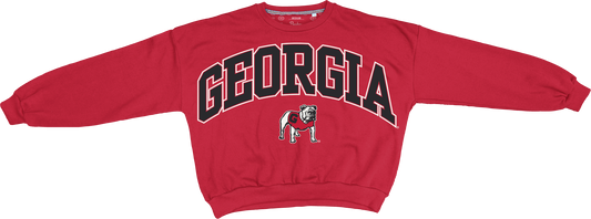 NCAA Georgia Bulldogs Pressbox Deep Basic Arch Logo Sweeper Red Oversized Fleece Crew
