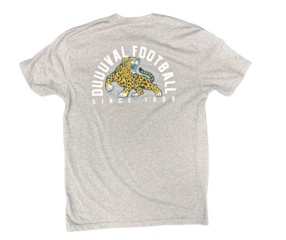 Jacksonville GenJag Arch Duuuval Football Light Grey T-Shirt