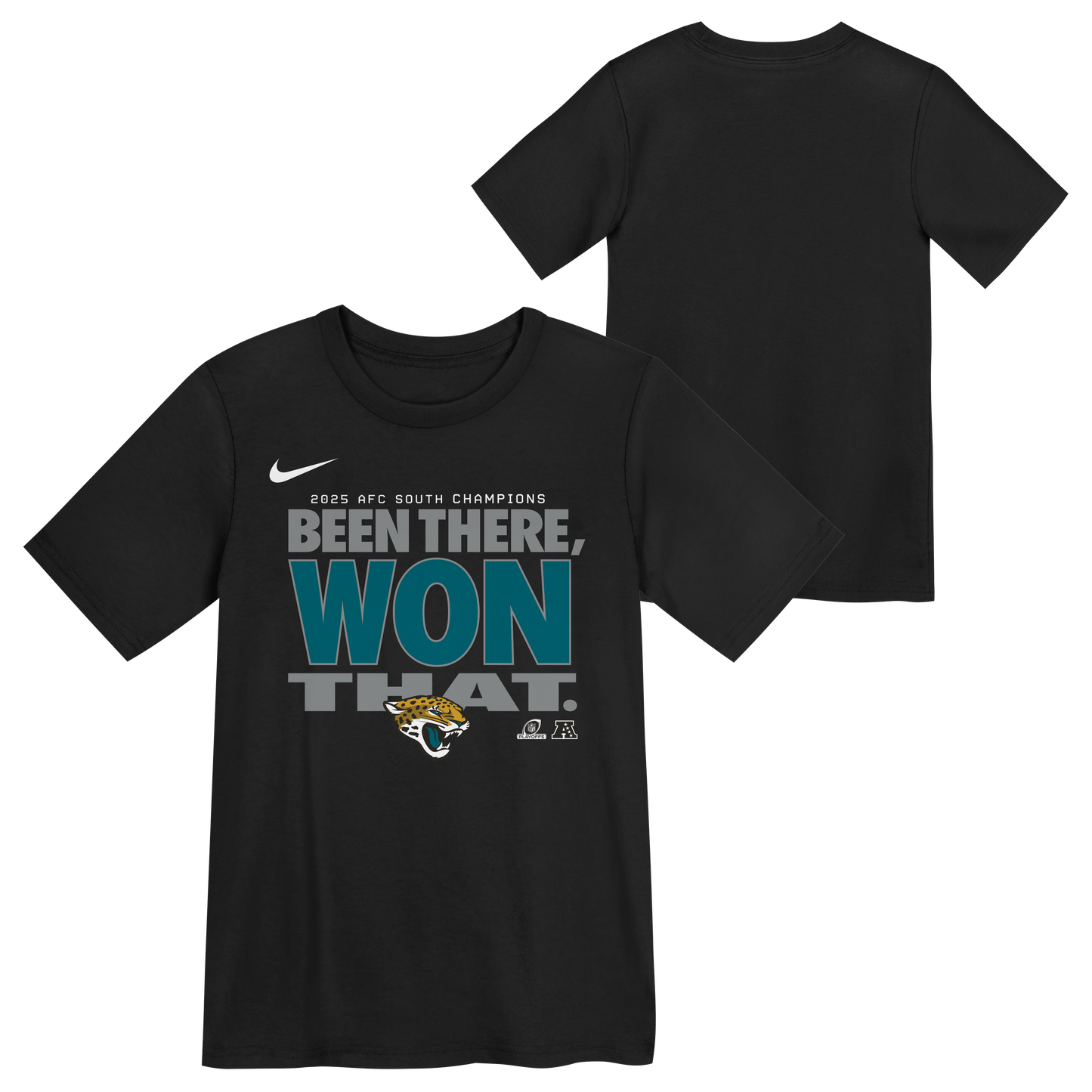 Jacksonville Jaguars 2025 AFC South Div Champs Locker Room Trophy T-Shirt Nike Youth