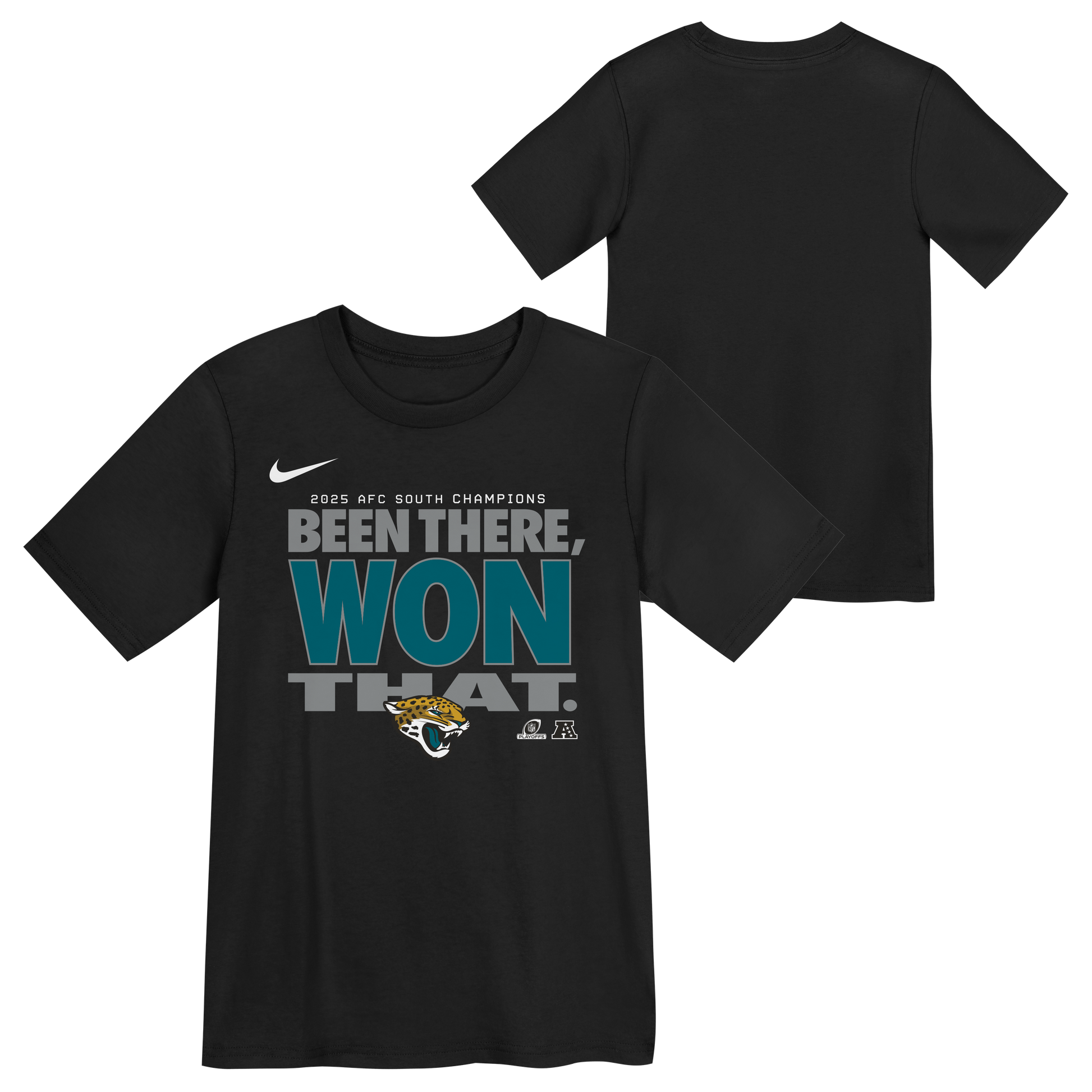 Jacksonville Jaguars 2025 AFC South Div Champs Locker Room Trophy T-Shirt Nike Youth