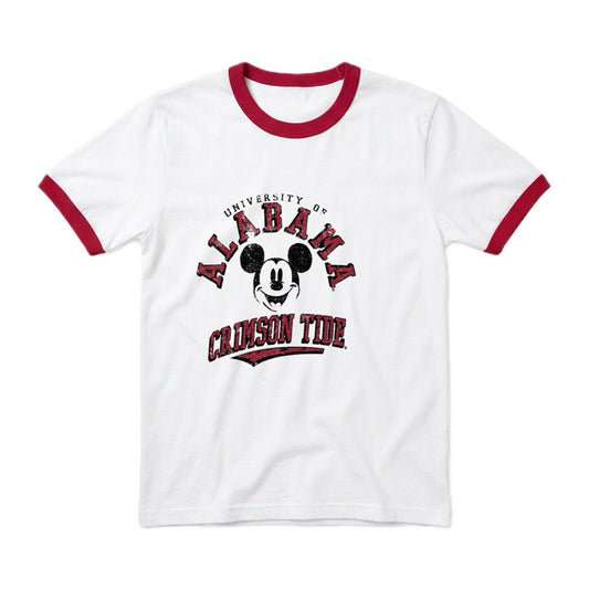 University of Alabama Crimson Tide Mickey Mouse Disney Men's Ringer T-Shirt - White