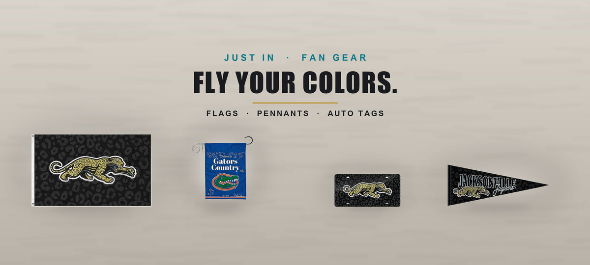 Just in fan gear - Jaguars Prowler flag, Gators garden flag, Jaguars auto tag and pennant