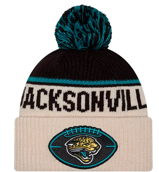 Jacksonville Jaguars New Era Stone Sideline Historic Cuffed Pom Beanie