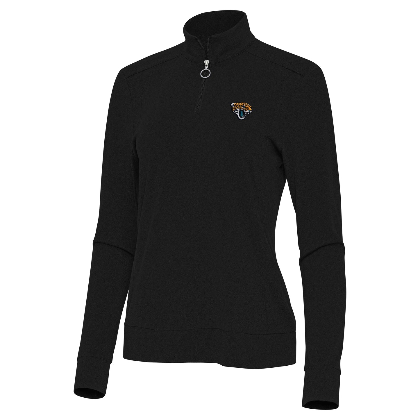 NFL Jacksonville Jaguars Antigua Ladies Midtown Black Quarter Zip Pullover