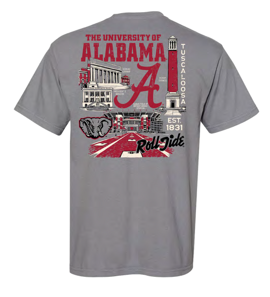 NCAA Alabama Crimson Tide Campus Collection Campus Buildings Comfort Colors Tee Granite