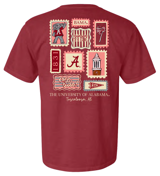 NCAA Alabama Crimson Tide Campus Collection Stamp Collage Comfort Colors Tee Crimson
