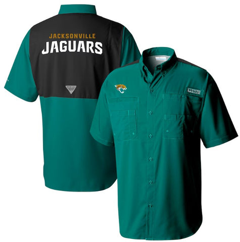 Jacksonville Jaguars Columbia Tamiami Color Block Omni-Shade Button-Down Teal Polo