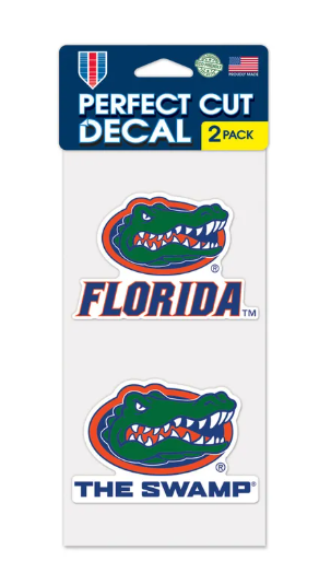 University of Florida Gators Wincraft Perfect Cut Decal Set of 2 4" X 4" - Florida/The Swamp - officially licensed fan gear
