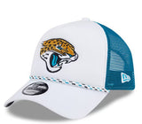 Jacksonville Jaguars New Era 9Forty White/Teal Court Sport Foam Front A Frame Adjustable Trucker Hat