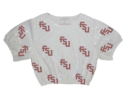 Florida State Seminoles Capri Designs Ladies Sequin Repeater Crop Top - officially licensed fan gear