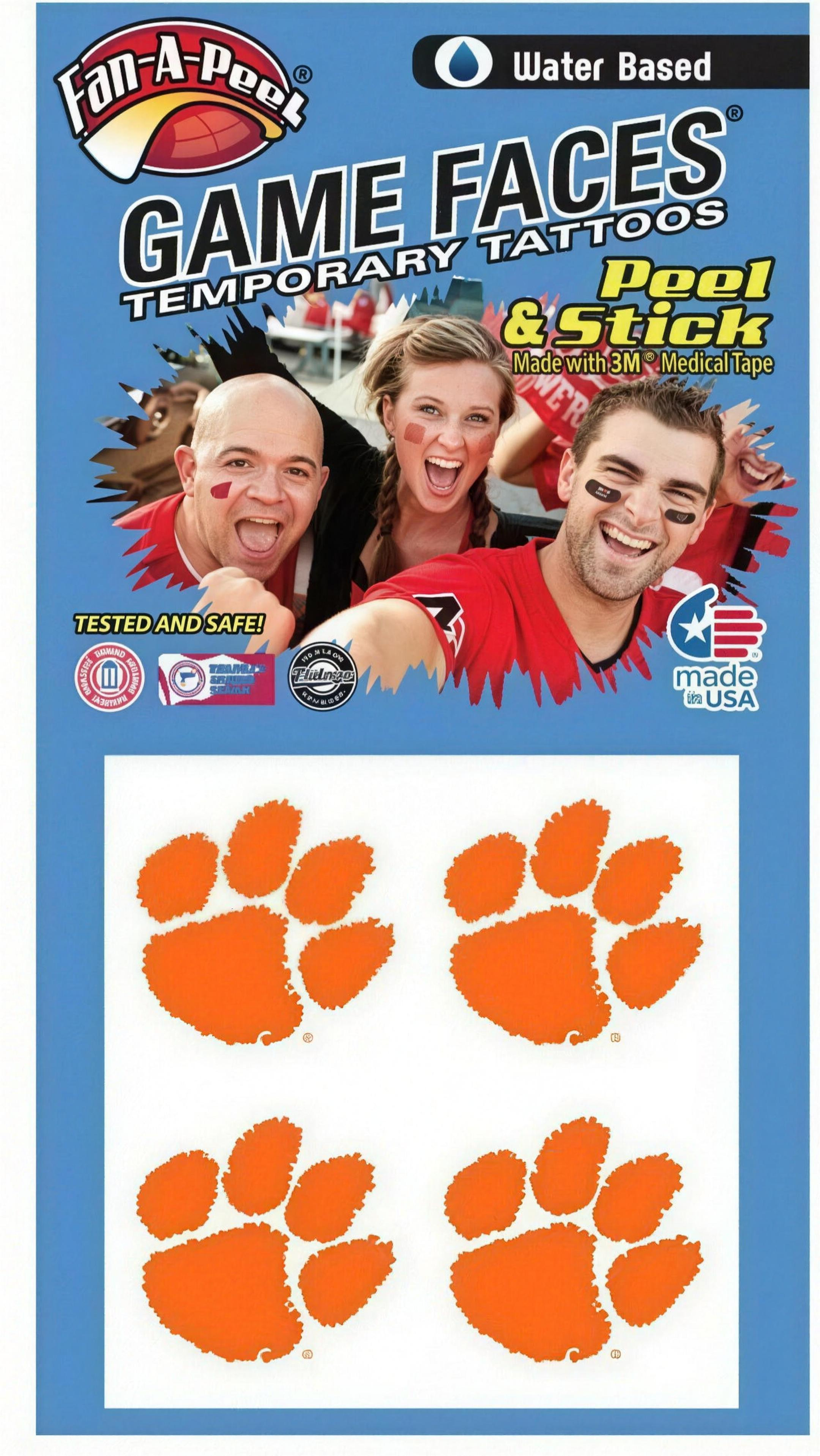 Clemson Tigers Fan A Peel Paw Face Tattoo