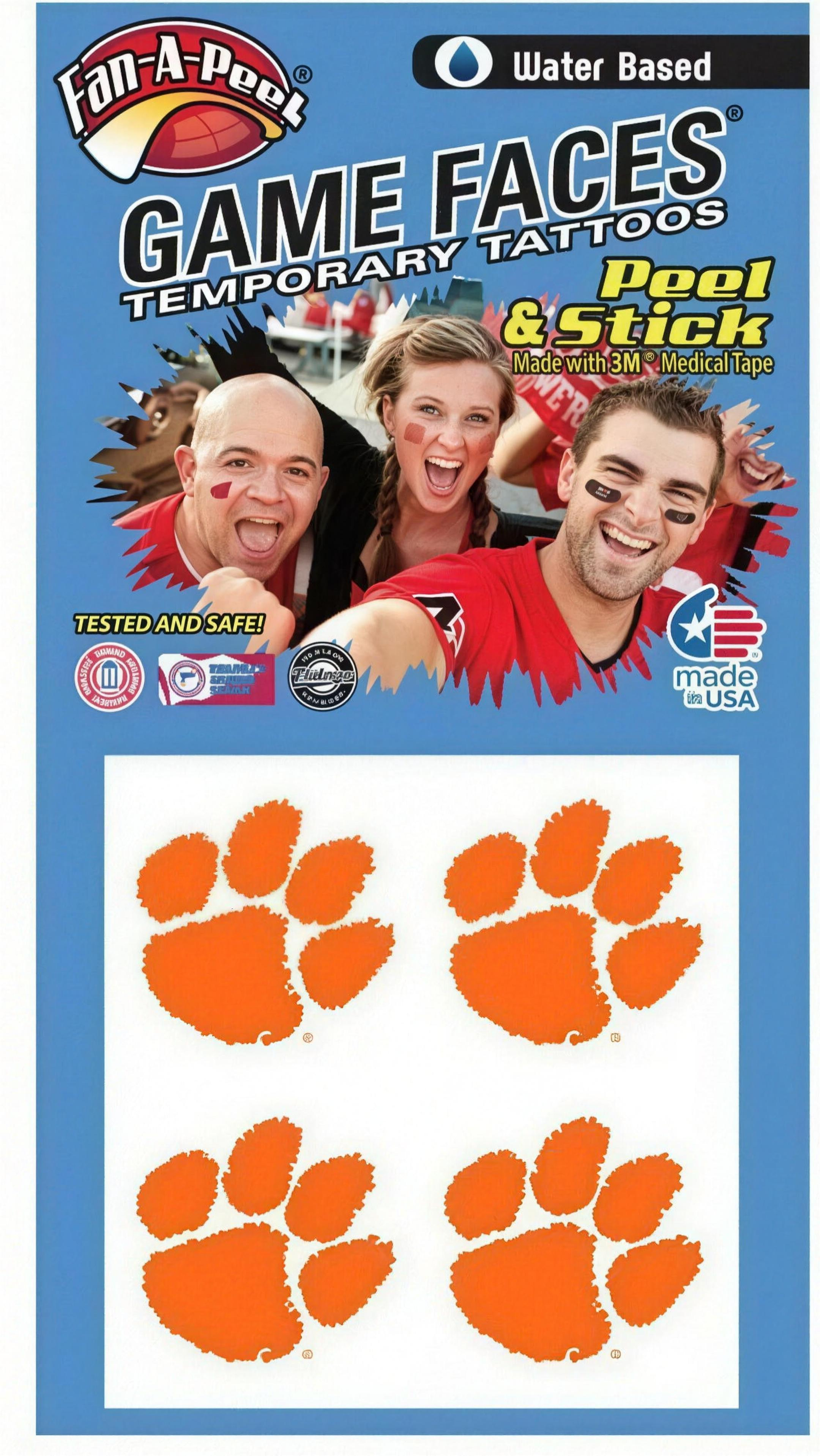 Clemson Tigers Fan A Peel Paw Face Tattoo
