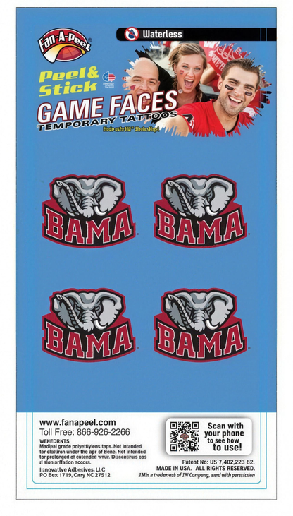 Alabama Roll Tide Fan A Peel Bama Face Tattoo