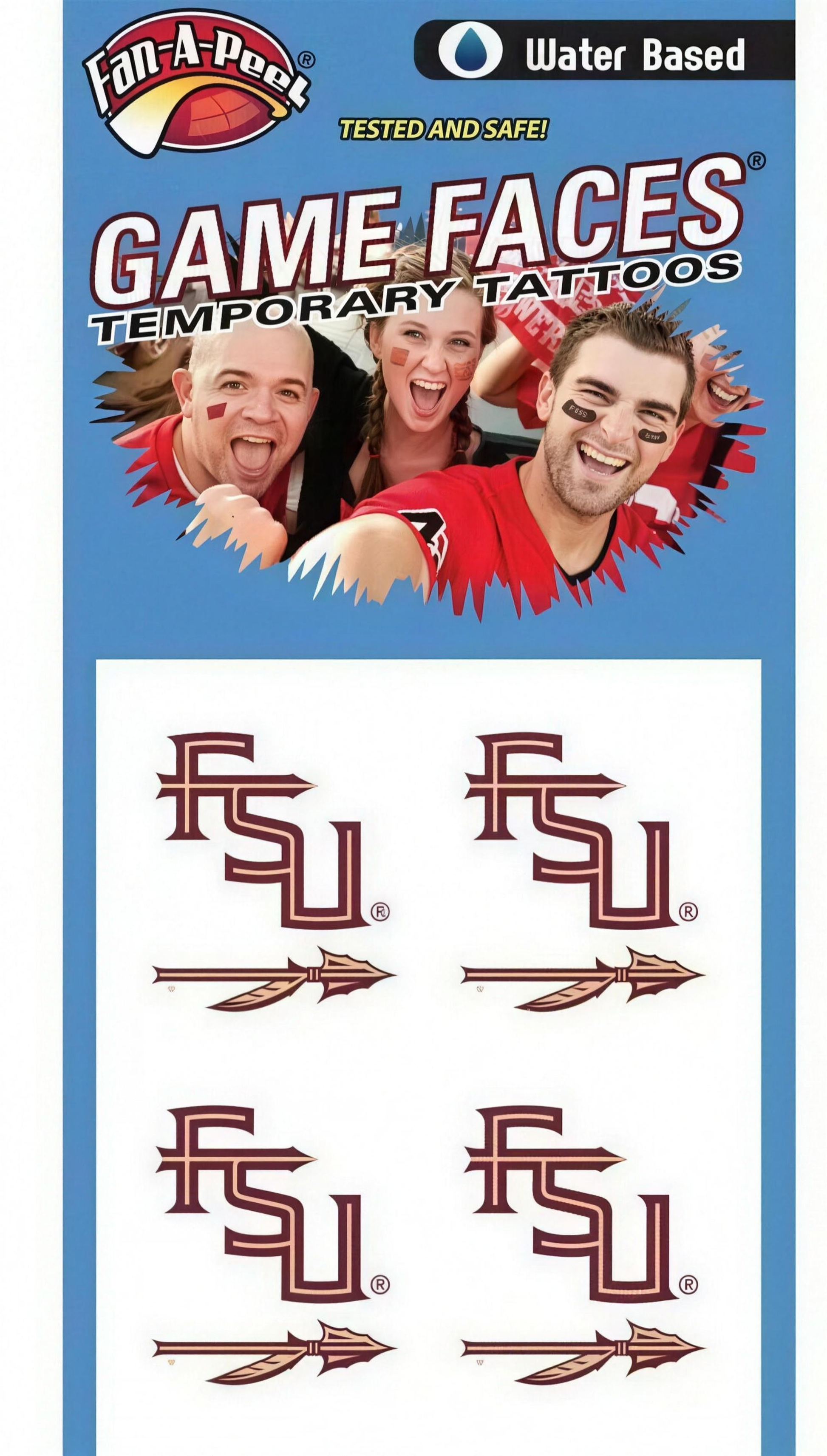 Florida State Seminoles Fan A Peel FSU Spear Face Tattoo