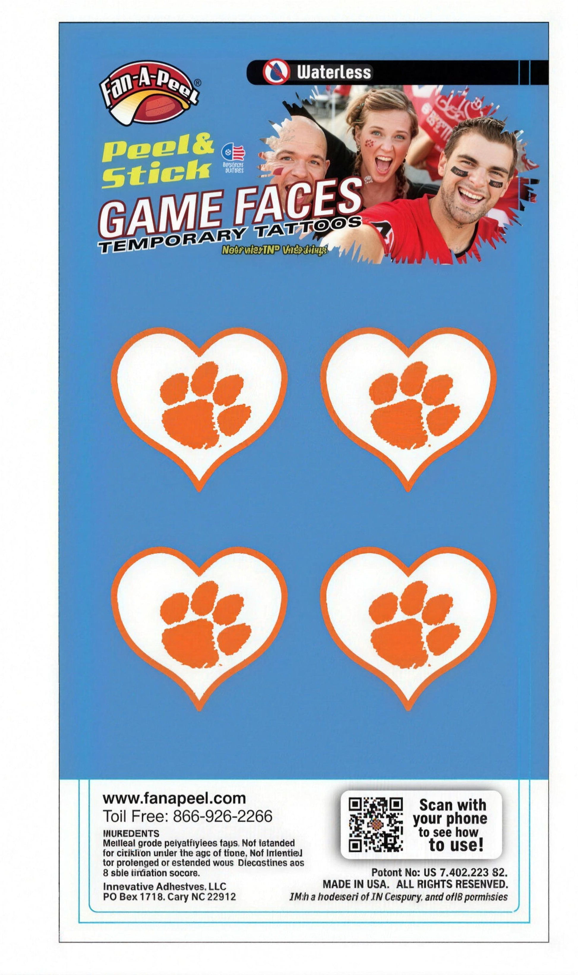 Clemson Tigers Fan A Peel Paw Hearts Face Tattoos