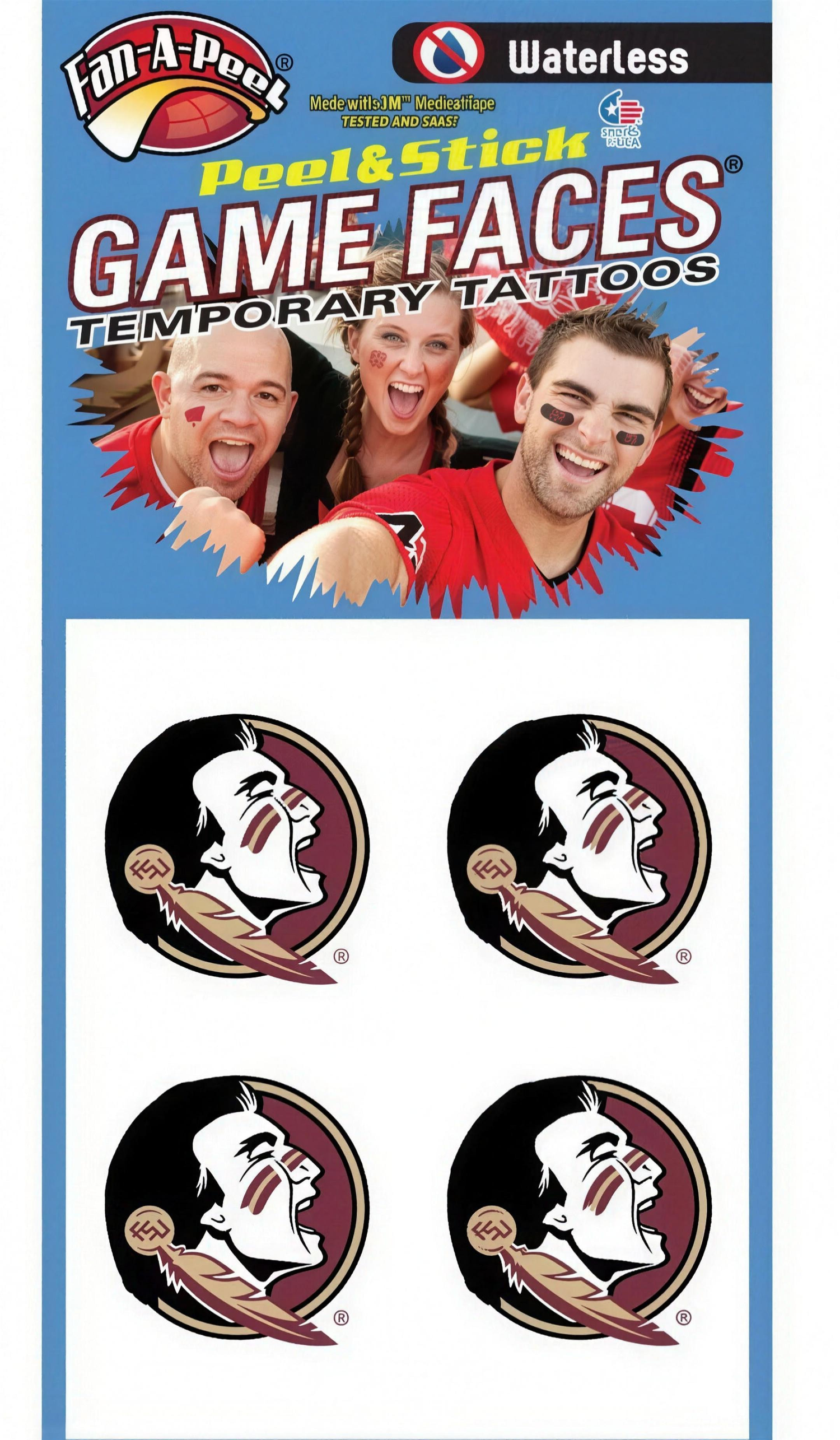 Florida State Fan A Peel Seminole Head Face Tattoo