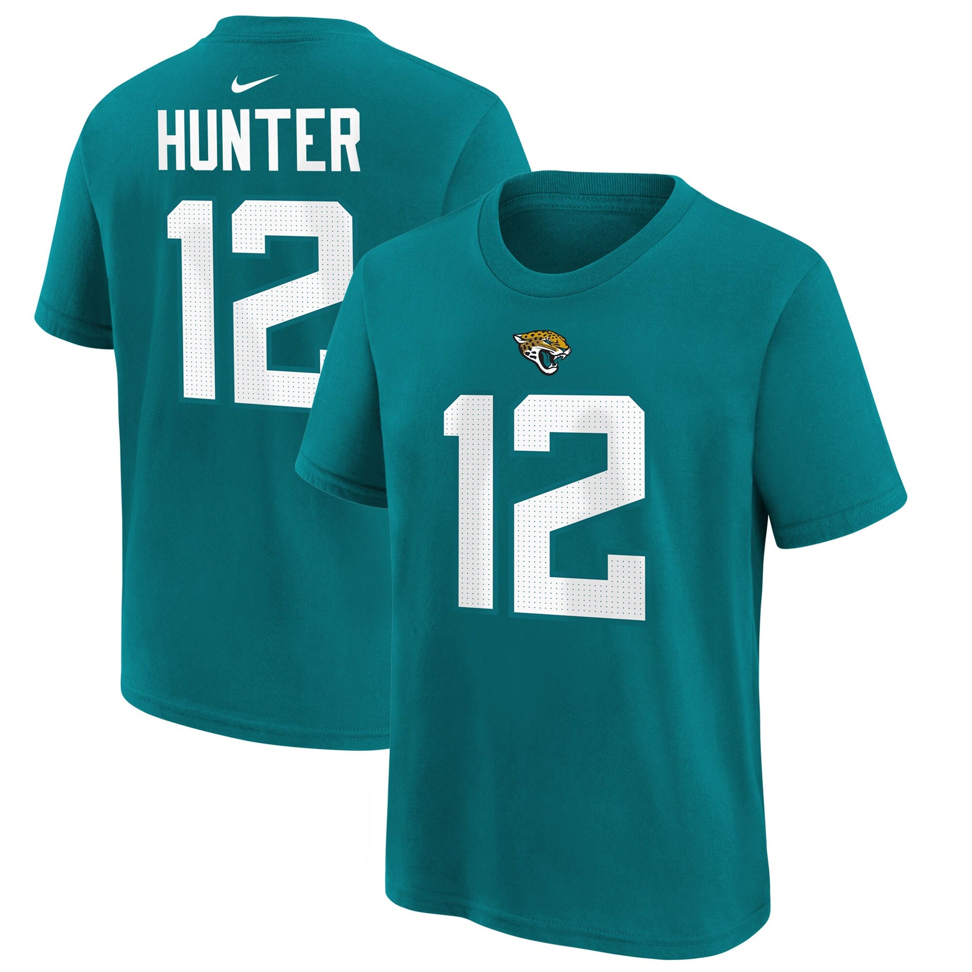 Youth Travis Hunter Jaguars teal 2025 NFL Draft name and number t-shirt