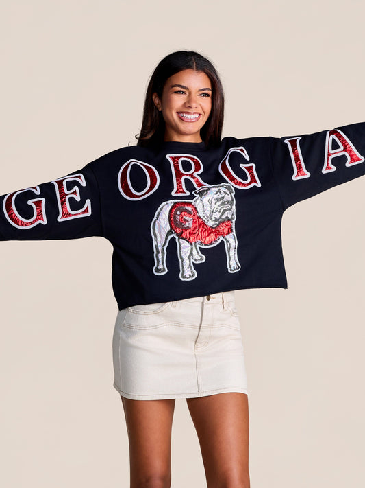 University of Georgia Stewart Simmons Ladies Stadium Sequin Crewneck