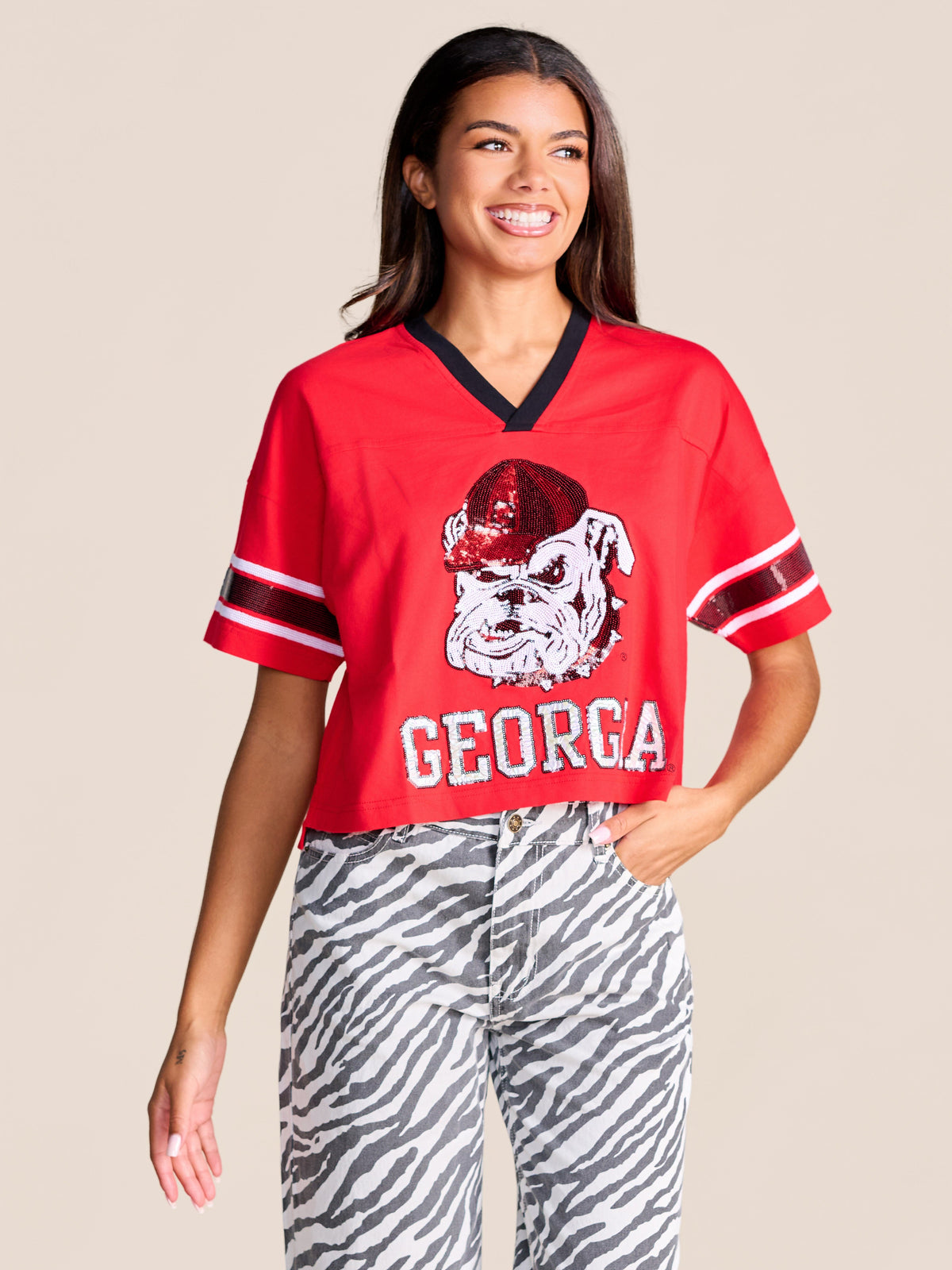 University of Georgia Stewart Simmons Ladies Blitz Sequin Jersey Tee