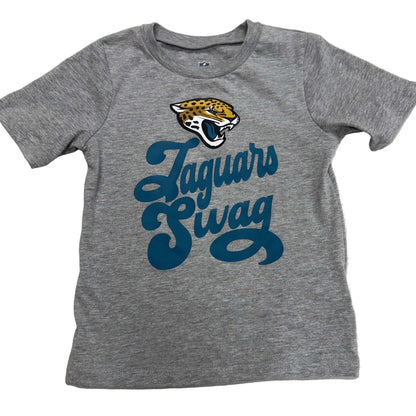 Toddler wearing gray Jacksonville Jaguars T-shirt showcasing team pride
