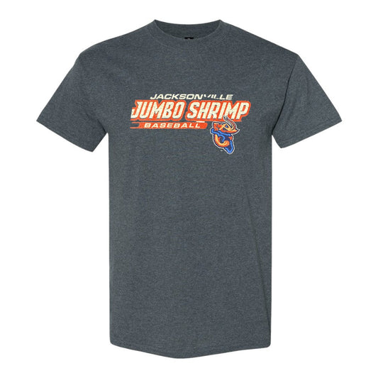 Jacksonville Jumbo Shrimp Brimm Ridder Charcoal Baseball T-Shirt - front