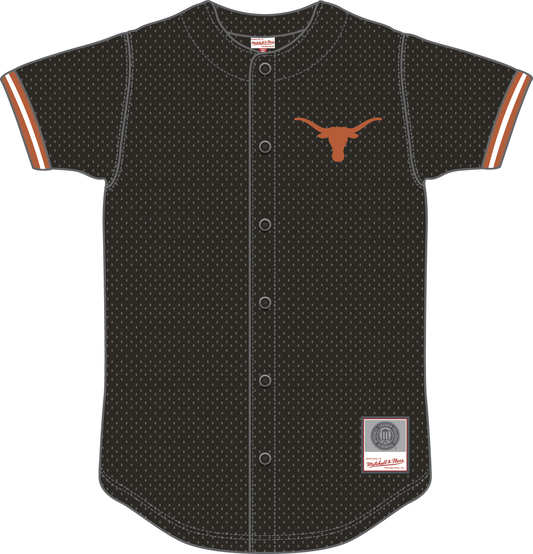 NCAA Texas Longhorns Mitchell & Ness Game Time Mesh Button Front Black Top