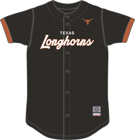 NCAA Texas Longhorns Mitchell & Ness Head Coach Mesh Button Front Black Top