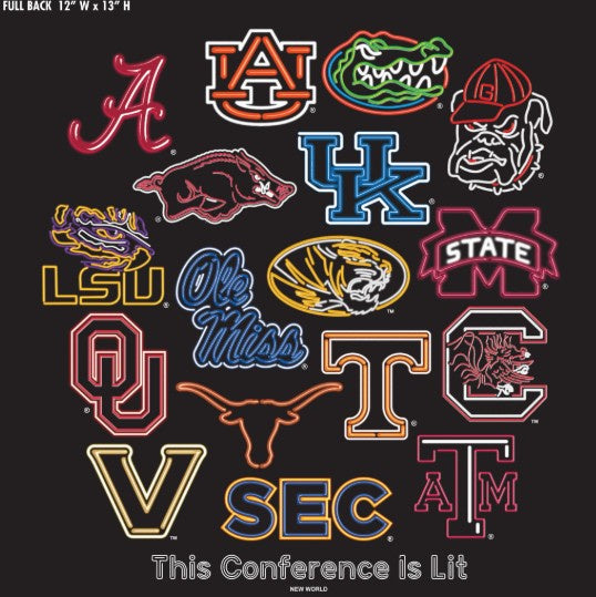 New World Graphics SEC Neon Sign This Conference is Lit Black Tee - officially licensed fan gear