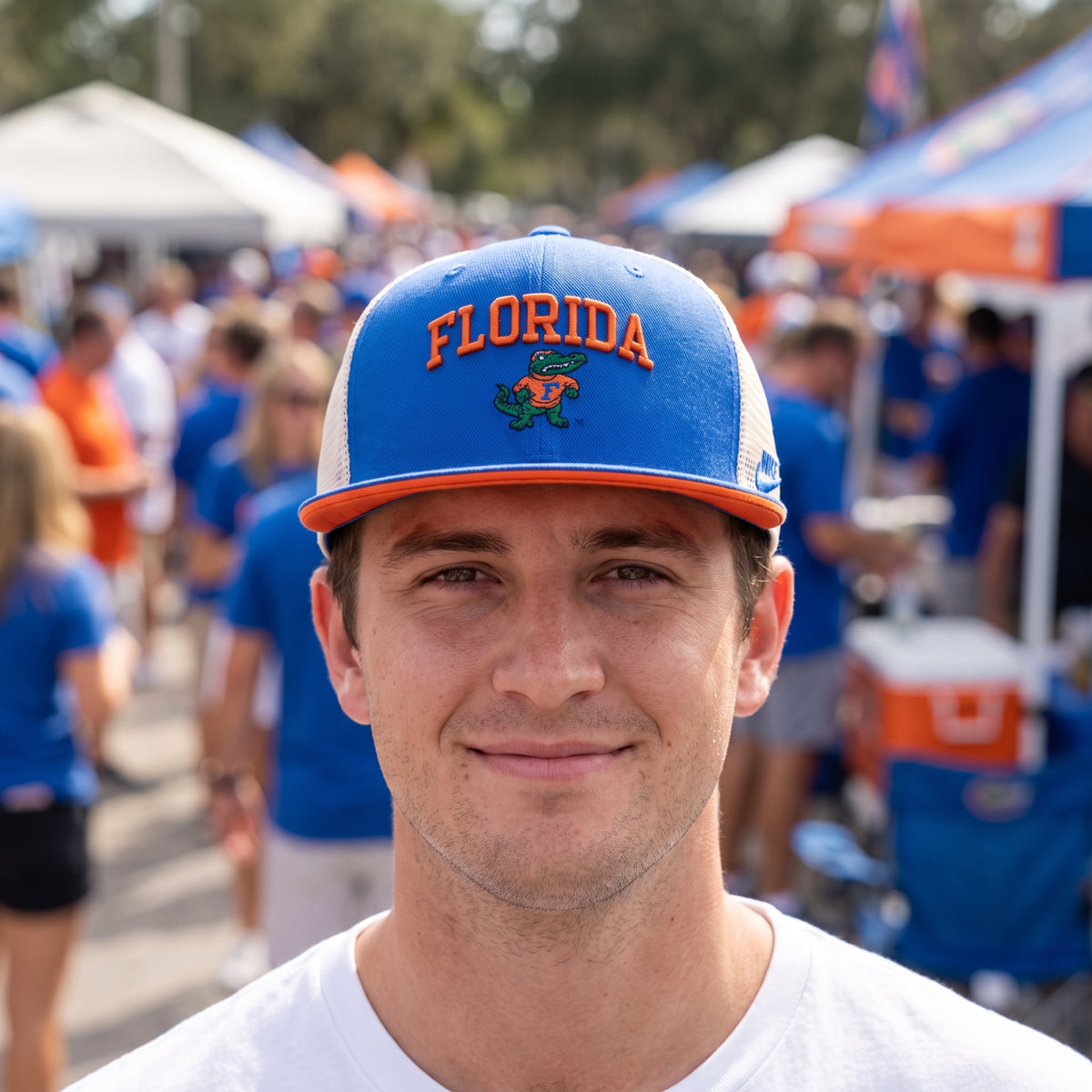 Florida Gators Nike Dri-FIT Pro Academic meshback snapback worn at a tailgate