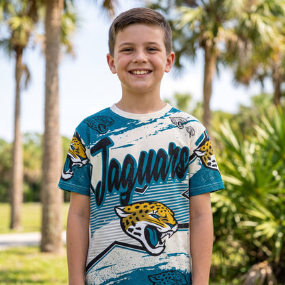 Jacksonville Jaguars Outerstuff youth Make Noise tee worn in a park
