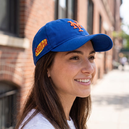 New York Mets New Era Seinfeld 9TWENTY cap worn on a city sidewalk