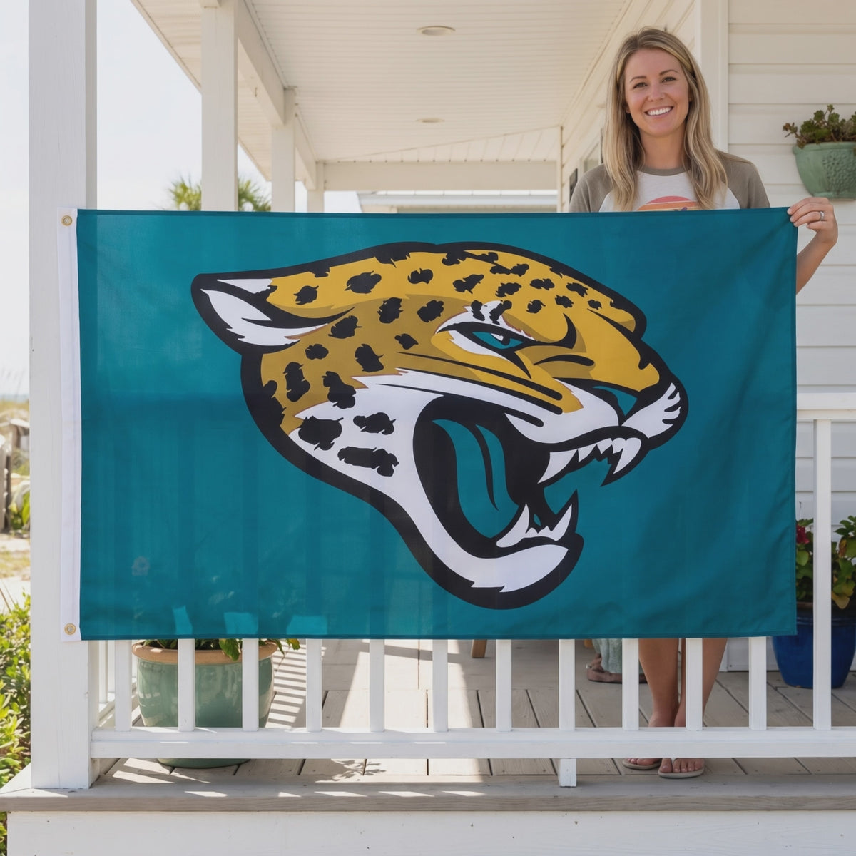 NFL Jacksonville Jaguars WinCraft Teal Deluxe Flag 3 x 5 Foot - lifestyle video