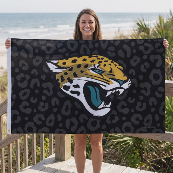 NFL Jacksonville Jaguars Rico Primary Logo Black Leopard 3x5 Banner Flag - lifestyle video