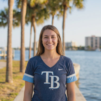 Tampa Bay Rays New Era Women's Gameday V-Neck T-Shirt - Navy - lifestyle video