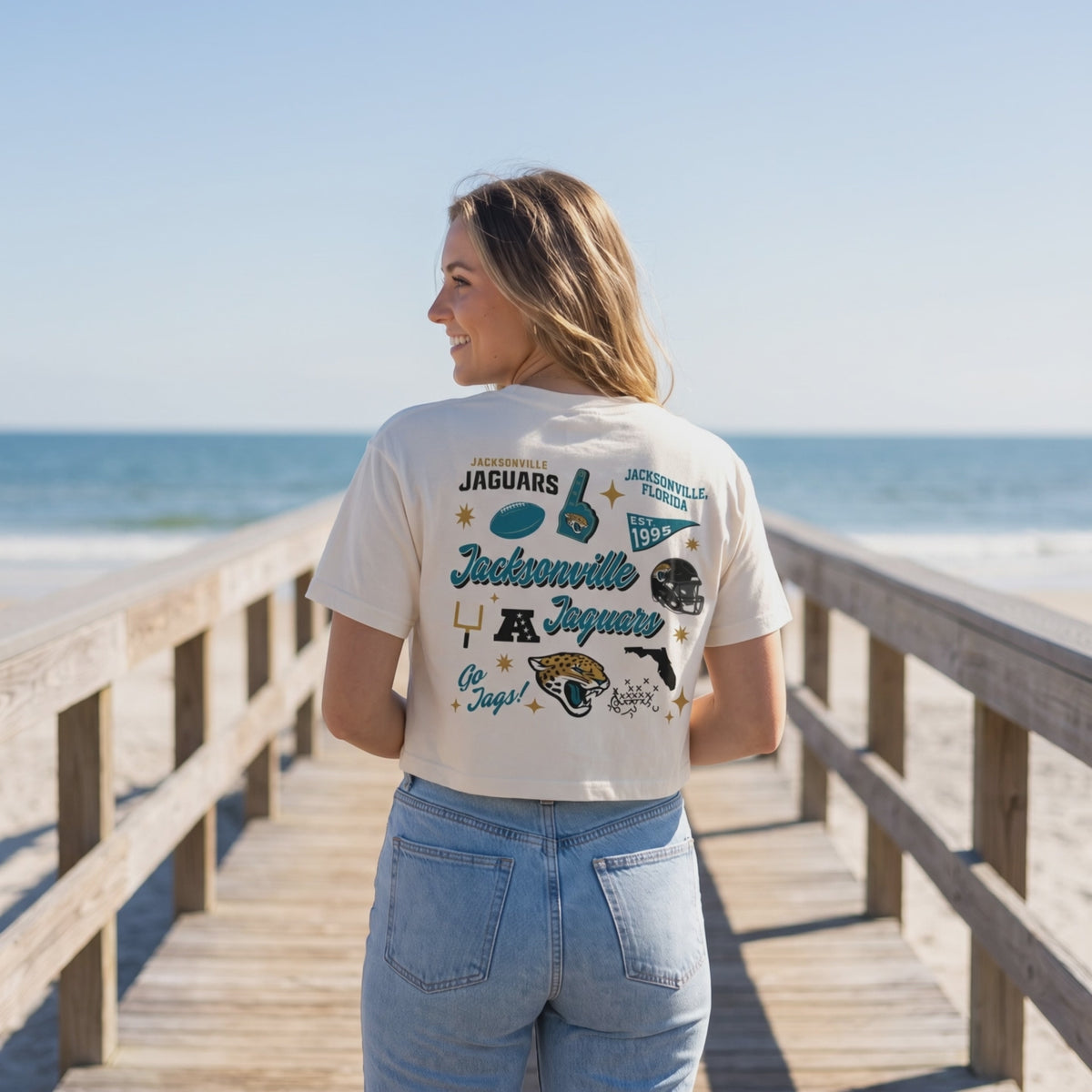 Jacksonville Jaguars 47 Brand Play Maker Ivory Crop Top - lifestyle video