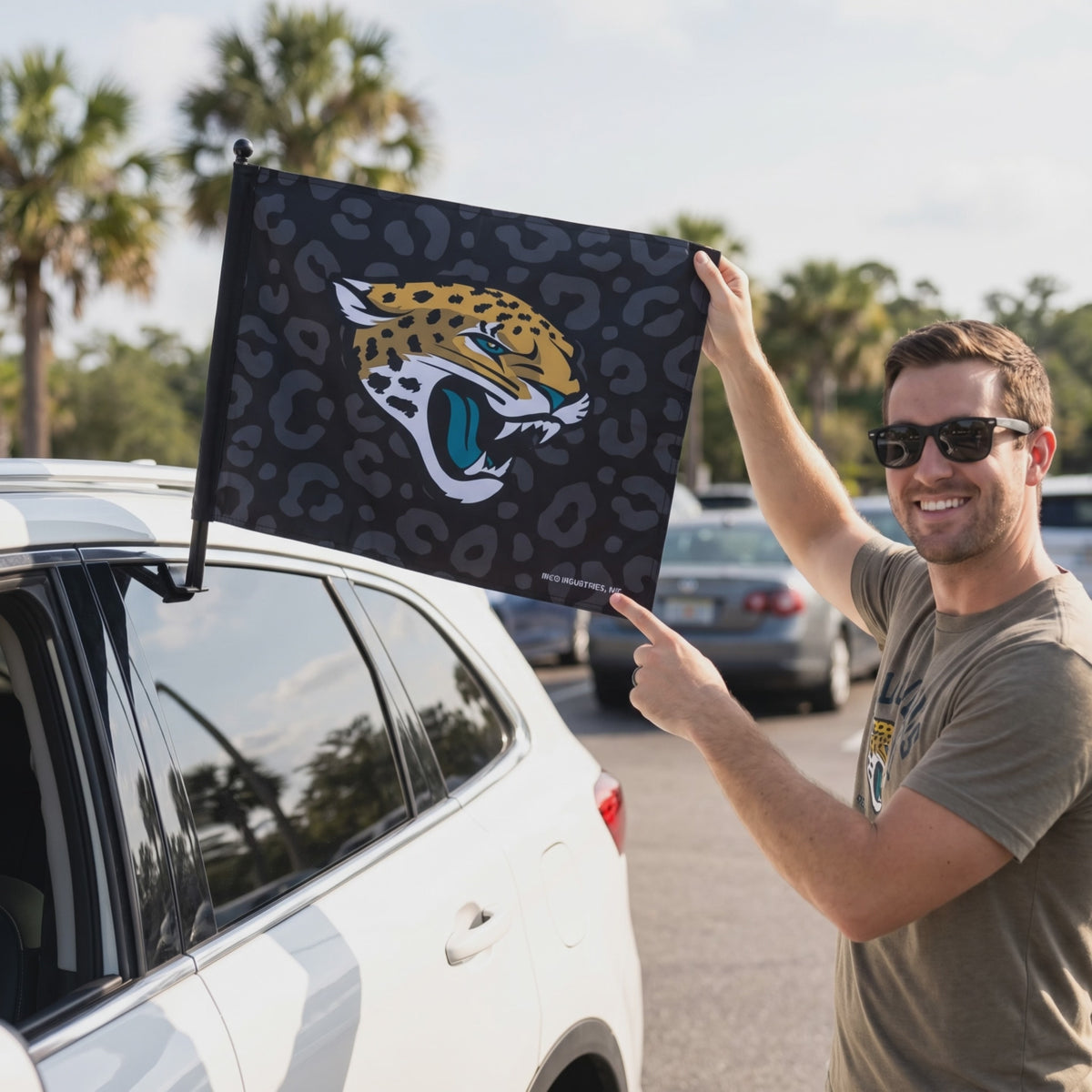 NFL Jacksonville Jaguars Rico Primary Logo Black Leopard Car Flag - lifestyle video