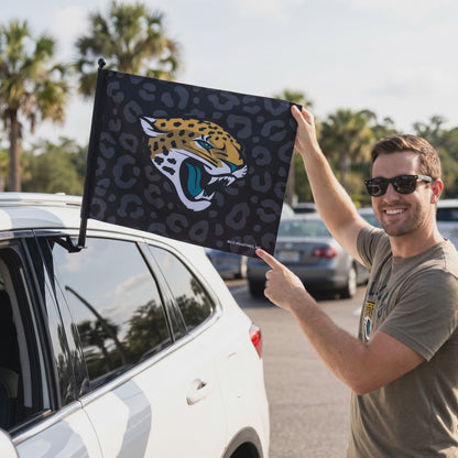 NFL Jacksonville Jaguars Rico Primary Logo Black Leopard Car Flag - lifestyle video